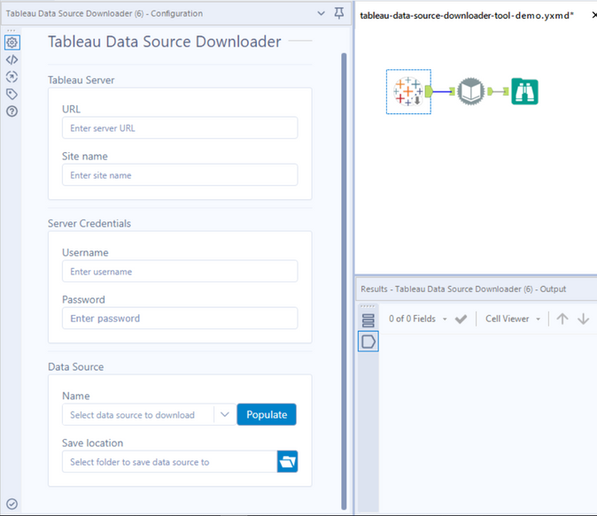Tableau Data Source Downloader demo workflow